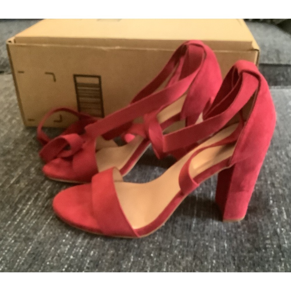 Womens Lace Up High Heeled Sandals Chunky Block Ankle Strappy Pumps (Size 8)